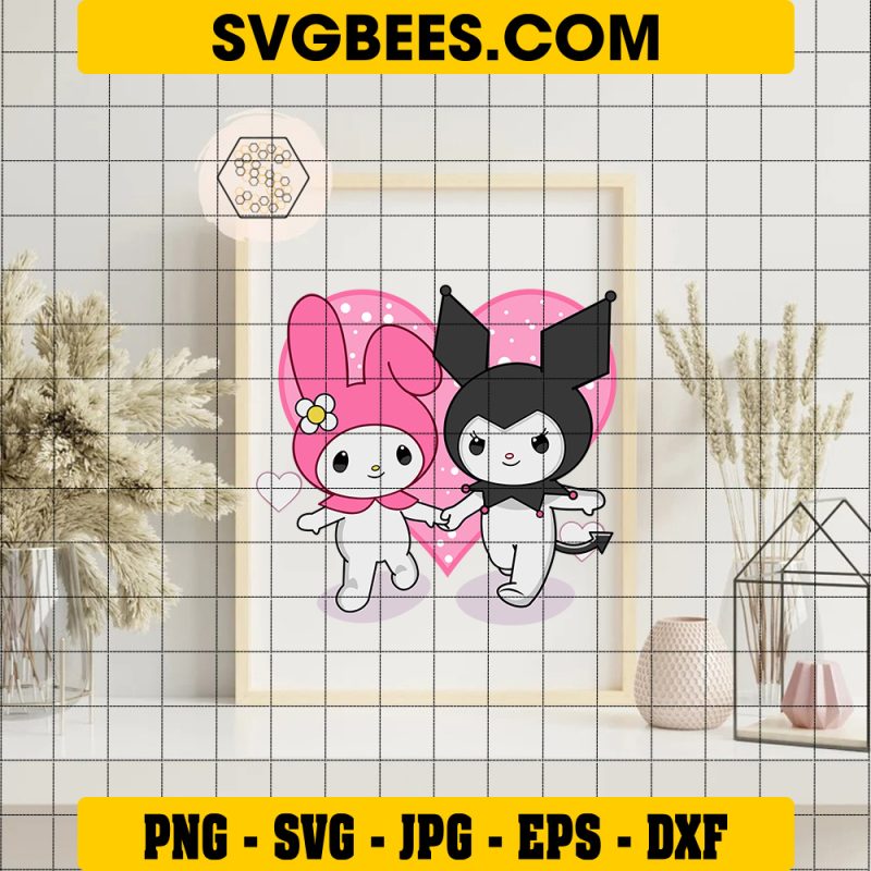 My Melody And Kuromi Valentine Day Hearts Svg Valentine Svg Melody