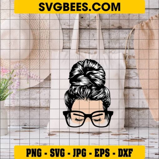 Messy Bun Girl SVG on Bag