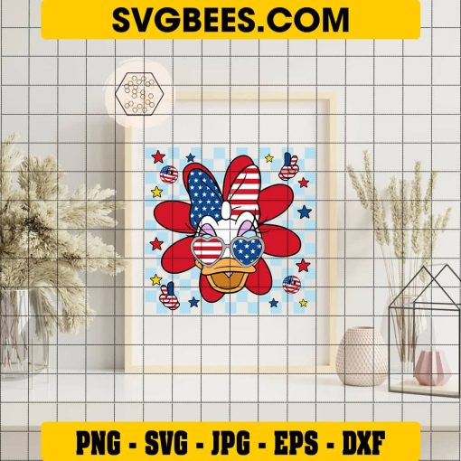 4th of July Daisy Duck Svg, American Flag Glasses Svg, 1776 Svg on Frame