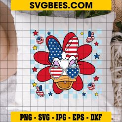 4th of July Daisy Duck Svg, American Flag Glasses Svg, 1776 Svg on Pillow