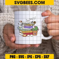 Book Stack Svg, Tea And Plant Book Bobbies Svg on Cup