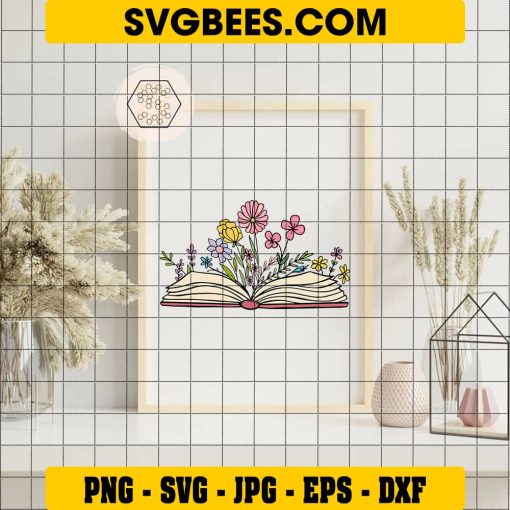 Book With Flowers SVG, Wildflower Book Svg, Blooming Book Svg, Wild Flower Svg, Book Lover Svg on Frame