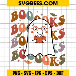 Cute Bookworm Ghost Svg, Book Lover Halloween Svg