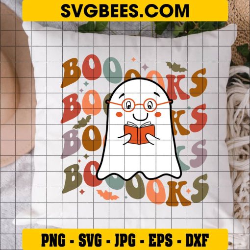 Cute Bookworm Ghost Svg, Book Lover Halloween Svg on Pillow