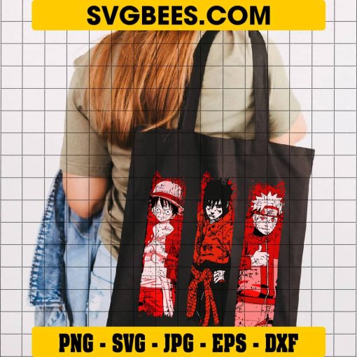 Naruto Sasuke and Luffy Anime Svg, Friends Anime Svg, Naruto Svg, One Piece Svg on Bag