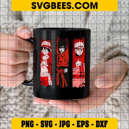 Naruto Sasuke and Luffy Anime Svg, Friends Anime Svg, Naruto Svg, One Piece Svg on Cup