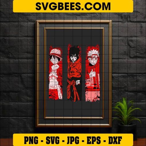 Naruto Sasuke and Luffy Anime Svg, Friends Anime Svg, Naruto Svg, One Piece Svg on Frame