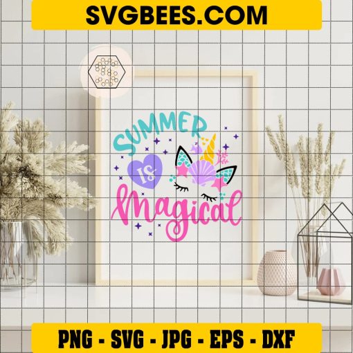 Summer is Magical Svg, Summer Unicorn Svg, Unicorn Mermaid Svg, Summer Svg on Frame