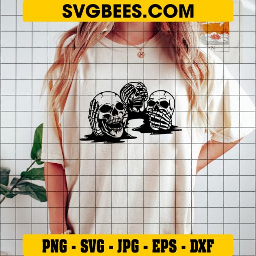 3 Thinking Skulls Svg, Dead Skull Svg, Skull Tattoo Svg on Shirt