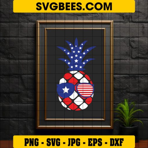4th of July Pineapple Svg, American Flag Svg, Patriotic Pineapple Svg on Frame