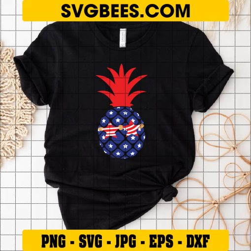 4th of July Pineapple Svg, American Flag Svg, Patriotic Pineapple Svg on Shirt