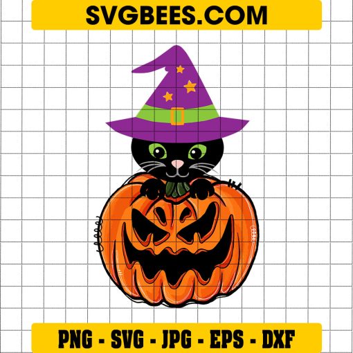 Black Cat in Halloween Pumpkin Svg, Cute Black Cat Svg