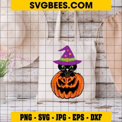 Black Cat in Halloween Pumpkin Svg, Cute Black Cat Svg on Bag