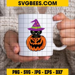 Black Cat in Halloween Pumpkin Svg, Cute Black Cat Svg on Cup