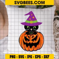 Black Cat in Halloween Pumpkin Svg, Cute Black Cat Svg on Pillow