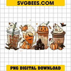 Boo Ghost Pumpkin Coffee Latte PNG, Cute Scary Fall Halloween Iced Coffee PNG, Pumpkin Spice Autumn PNG