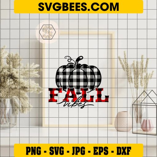 Buffalo Plaid Pumpkin Svg, Autumn Breeze Svg, Fall Vibes Svg on Frame