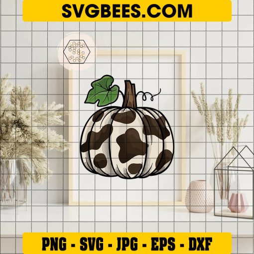 Cowhide Pumpkin SVG DXF EPS PNG Designs Silhouette Vector Clipart on Frame