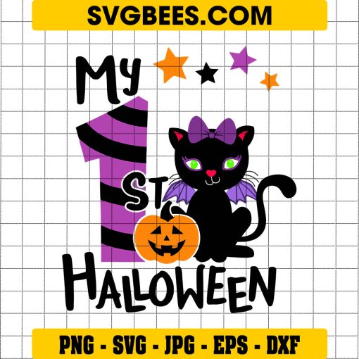 Cute Black Cat With Pumpkin Svg, My 1st Halloween Svg