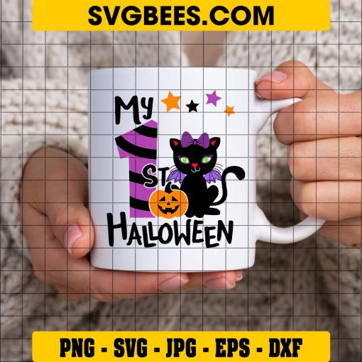 Cute Black Cat With Pumpkin Svg, My 1st Halloween Svg on Cup