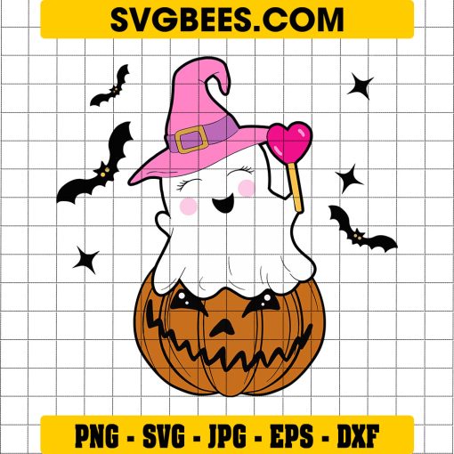 Cute Halloween Ghost Pumpkin SVG PNG DXF EPS Cut Files For Cricut Silhouette