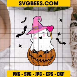 Cute Halloween Ghost Pumpkin SVG PNG DXF EPS Cut Files For Cricut Silhouette on Pillow