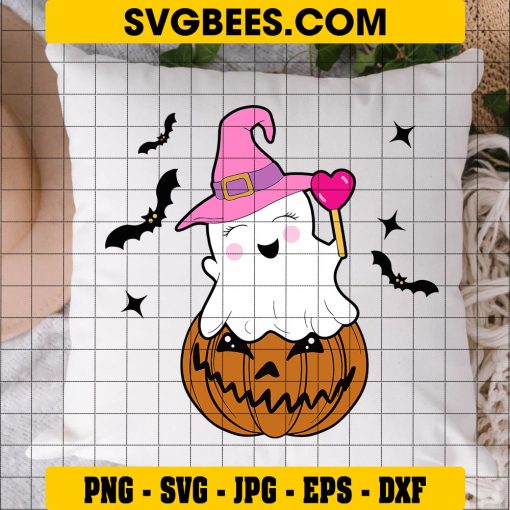 Cute Halloween Ghost Pumpkin SVG PNG DXF EPS Cut Files For Cricut Silhouette on Pillow