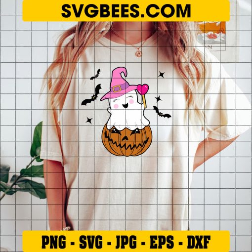 Cute Halloween Ghost Pumpkin SVG PNG DXF EPS Cut Files For Cricut Silhouette on Shirt