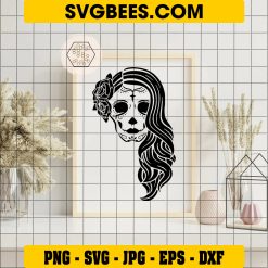 Sugar skull girl face with flowers svg, Lady Dead svg, Sugar Skull