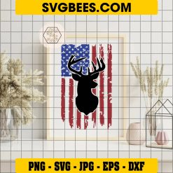 Distressed American Flag Svg, Deer Skull Flag Svg, Deer Hunting on Frame