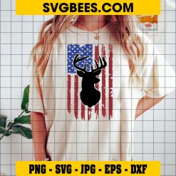 Distressed American Flag Svg, Deer Skull Flag Svg, Deer Hunting on Shirt