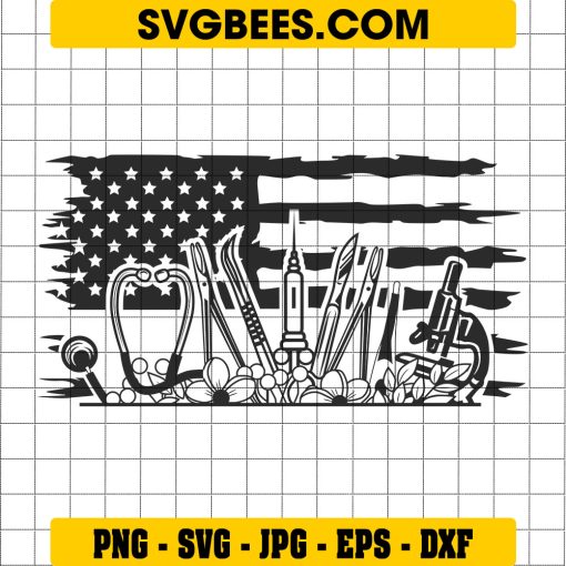 Doctor’s Syringe Svg, Medical Syringe Svg, American Flag Svg