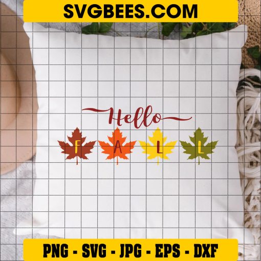 Fall Door Sign Svg, Fall Leaves Svg, Hello Fall Svg, Autumn Svg on Pillow