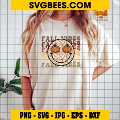Fall Vibes SVG, Fall Leopard Smiley Face Pumpkin SVG, Retro Fall SVG PNG DXF EPS Digital Download on Shirt