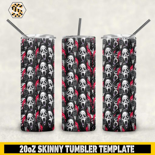 Ghostface Scream 20oz Skinny Tumbler Wrap PNG, Horror Movies Halloween Tumbler Template PNG Design