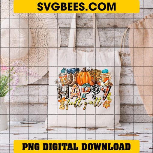 Happy Fall Yall PNG, Pumpkins Halloween Autumn PNG Instant Digital Download Design on Bag