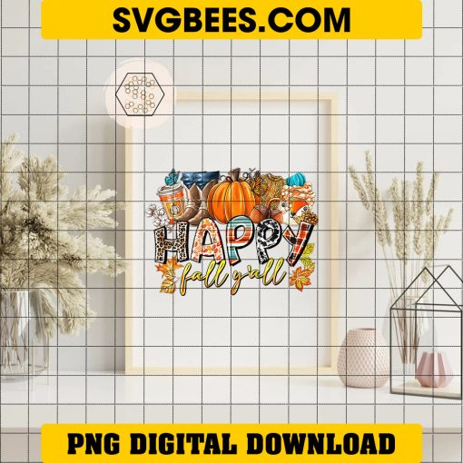 Happy Fall Yall PNG, Pumpkins Halloween Autumn PNG Instant Digital Download Design on Frame