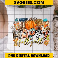 Happy Fall Yall PNG, Pumpkins Halloween Autumn PNG Instant Digital Download Design on Pillow