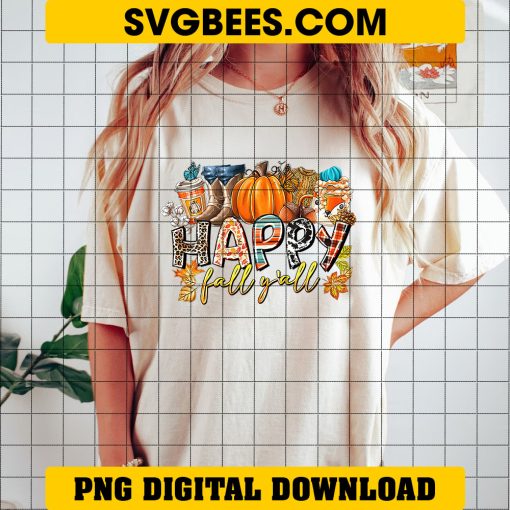 Happy Fall Yall PNG, Pumpkins Halloween Autumn PNG Instant Digital Download Design on Shirt