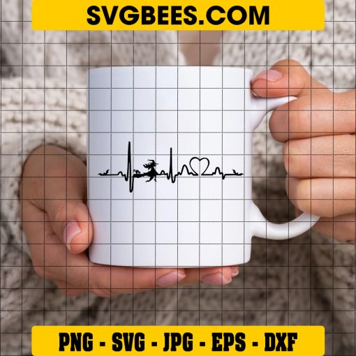 Heartbeat Halloween Svg, Heartbeat Pumpkin Svg, Witch Vibes Svg on Cup