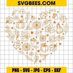 Hello Fall SVG, Autumn SVG, Autumn Leaves SVG, Fall Heart SVG