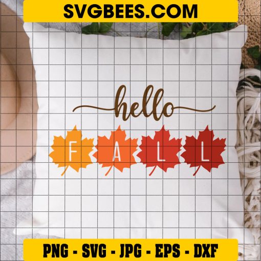 Hello Fall Svg, Autumn Svg, Fall Quote Svg, Autumn Quote Svg on Pillow