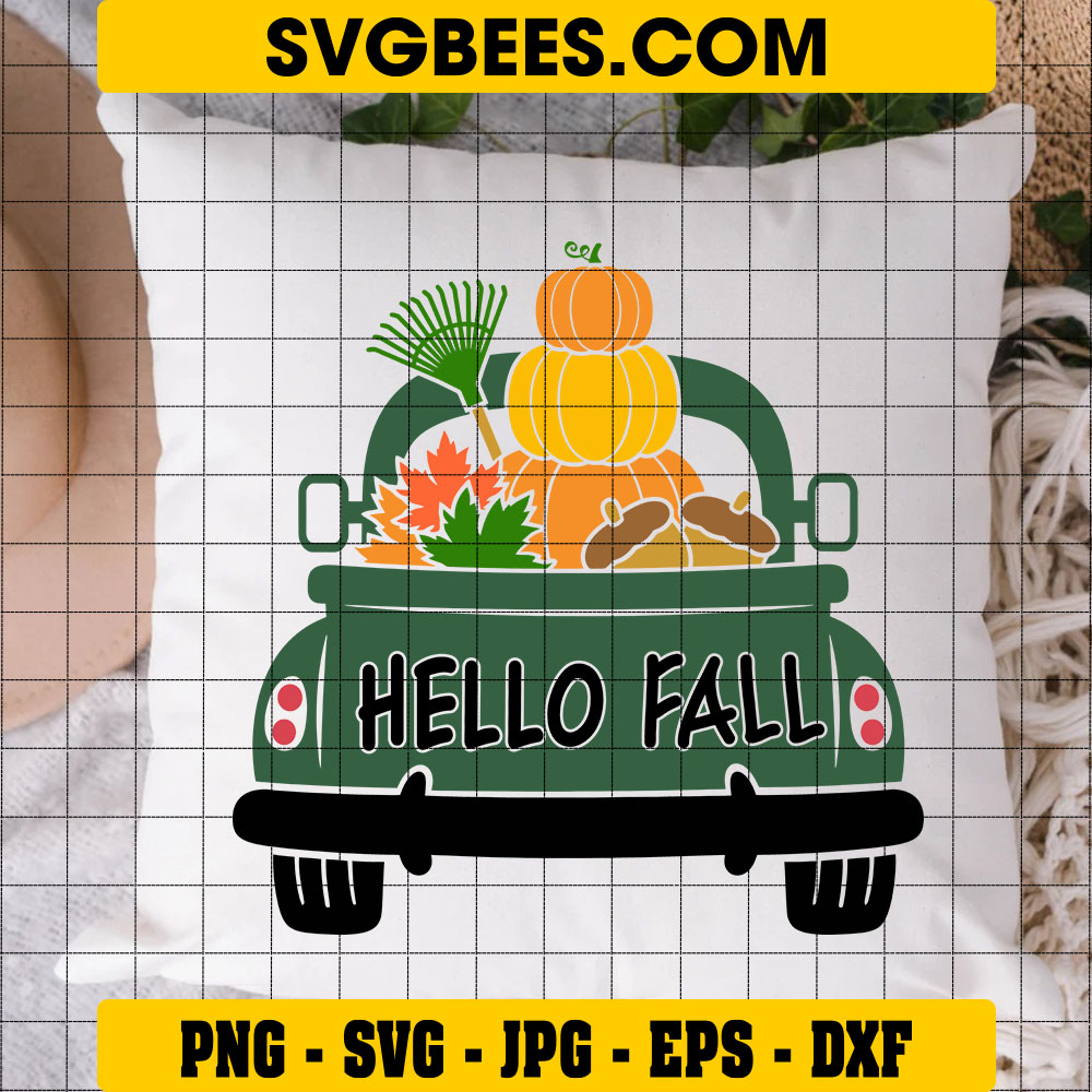 Hello Fall Truck Pillow