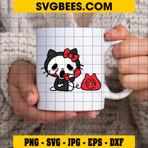 Hello Kitty Ghostface Scream Call Me SVG, Hello Kitty Halloween SVG, Scary Movie SVG PNG DXF EPS Files on Cup