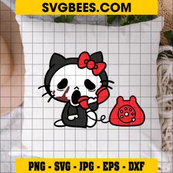 Hello Kitty Ghostface Scream Call Me SVG, Hello Kitty Halloween SVG, Scary Movie SVG PNG DXF EPS Files on Pillow