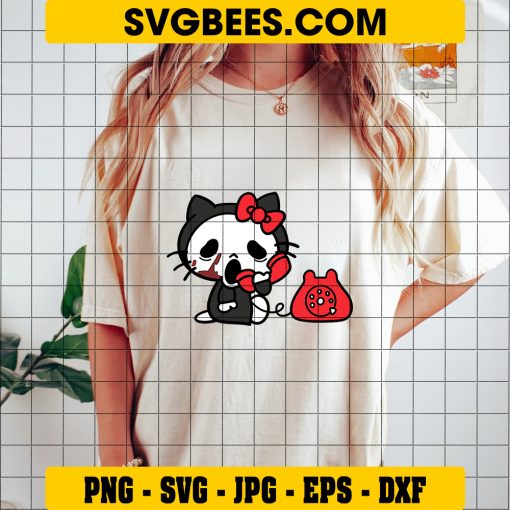 Hello Kitty Ghostface Scream Call Me SVG, Hello Kitty Halloween SVG, Scary Movie SVG PNG DXF EPS Files on Shirt