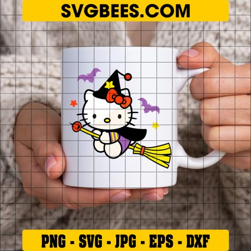 Hello Kitty Witch SVG, Hello Kitty Halloween SVG PNG DXF EPS on Cup