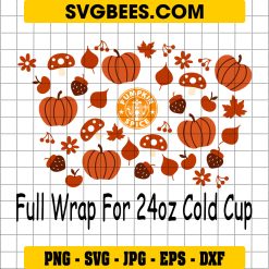 Hello Pumpkin SVG Starbucks Cup SVG, Fall Pumpkin Spice Starbucks Cold Cup SVG on Full Wrap
