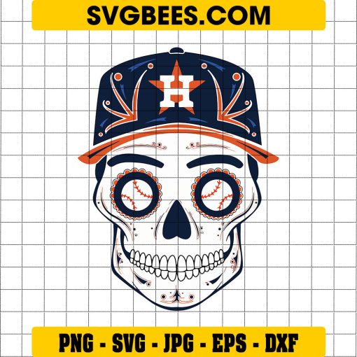 Houston Astros Skull SVG, Day Of The Dead Houston Astros Sugar Skull Baseball SVG, Houston Astros Logo SVG
