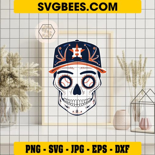 Houston Astros Skull SVG, Day Of The Dead Houston Astros Sugar Skull Baseball SVG, Houston Astros Logo SVG on Frame